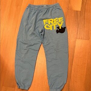 freecity Blue Track Joggers with Yellow Logo